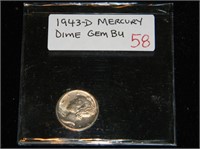 1943-D Mercury Dime GEM BU Full Bands Blast White