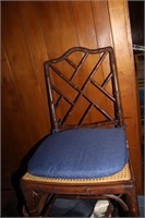 VINTAGE WOOD CHAIR WITH BLUE COVER