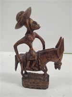 Vintage signed hand carved wood man and Donkey