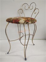 Vintage brass upholstered top stool