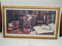 Large wood framed library scene