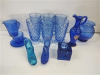 13 pc vintage blue glassware lot