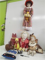 7 pc country Art stuffed animals and doorstop