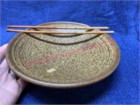 Pottery rice bowl (marked bb) w/ chopsticks