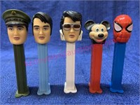 (5) old PEZ dispensers (Elvis -Mickey -Spiderman)