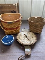 2 Longaberger Baskets, Vintage Scale, Small Crock