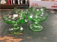 4 Green Glass Sherbet Dishes