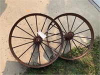 2) Antique steel spoke wheels