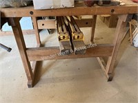 Wood working table with 2) vises