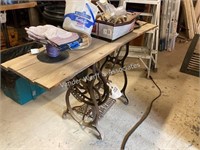 Handmade sewing machine table with contents
