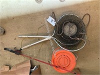 Fishing pole, nets, and minnow bucket