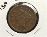 1850 Braided Hair Cent Coin