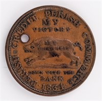 Coin 1837 Copper Token " Pig" "Hard Times" Token