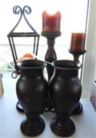 Lot #4791 - (3) designer candle holders and (2)