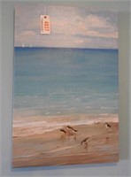 Lot #4837 - Oil on canvas of Sanderlings in surf
