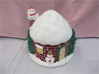 Vintage Ceramic Hand Painted Snow House Cookie Jar