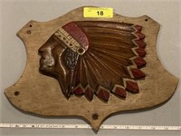 WOODEN CARVED INDIAN CHIEF PLAQUE