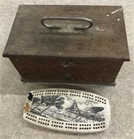 Old medical box & scrimshaw cribbage set
