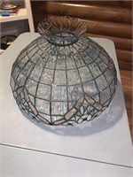 LARGE STAINED GLASS SHADE CRACKS ON TOP PIECE 19"