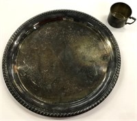 silverplate serving plate and Oneida baby cup