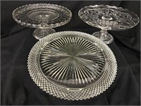 pressed glass cake plates 1 footed 2 stemmed