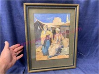 Older signed watercolor painting in 1920s frame