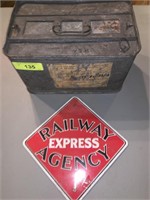 VINTAGE RAILWAY EXPRESS EGG TIN & REPRO SIGN