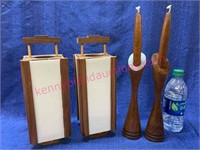 (4) Vintage wooden candle holders