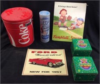 VTG. COCA COLA TIN, SALEM CIGARETTE TIN, FORD SIGN