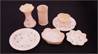 A six-pieces of Belleek china, mostly green mark,