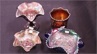 Four pieces of carinval glass including