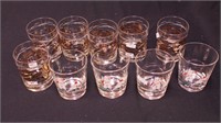 10 rocks glasses, six with fish design by