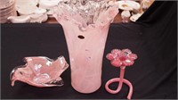 Three pieces of  pink contemporary art glass