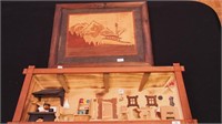 Two items: wooden diorama and a picture