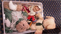 Container of vintage plush animals and dolls