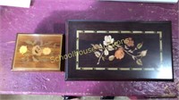 2 jewelry boxes, small is music. Assorted costume