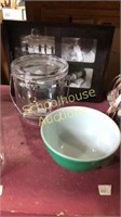 Picture serving tray, large plastic canister with