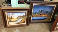 2 framed landscape paintings