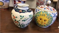2 decorative vases, one with lid