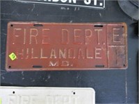 FIRE DEPARTMENT HILLANDALE MD LICENSE PLATE