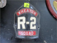 WHEATON R-2 SQUAD FIRE DEPARTMENT HELMET BADGE