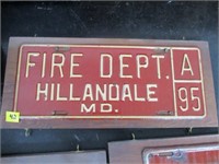 PLAQUED HILLANDALE FIRE DEPT. LICENSE PLATE