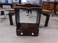 WOODEN WHAT NOT SHELF W MIRROR AND DRAWERS