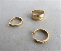 Pair 14k Gold Earrings & Ring 8.7g
