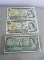 1 1954 & 2 1973 Canadian $1.00 Notes