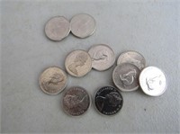 10 Pieces 1867-1967 5 Cent Coins