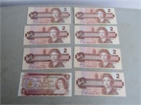 7Canadian 1986 & 1 1954 $2.00 Notes