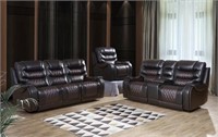Brown Leather Aire Power Motion Sofa and Loveseat