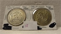 2 - 1957 MEXICO SILVER UN PESO COINS