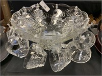 Glass Punch Bowl and Cups.